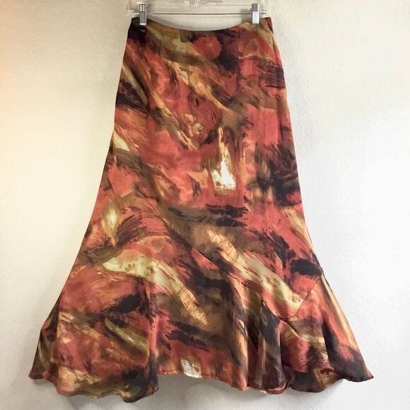 Vintage Y2K Orange Artsy Boho Hippie Abstract Beachy Fairycore Maxi Skirt 18/20W - Picture 1 of 9